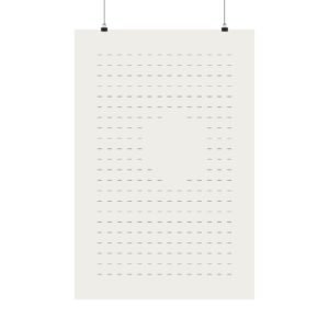 Field minimalist line art print by Lineal Prints — A grid of small black marks, interrupted by a perfect silence (artwork)